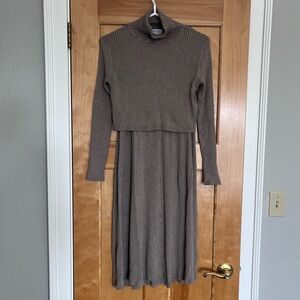 Seraphine Brown Ribbed Turtleneck Knit Maternity and Nursing Dress